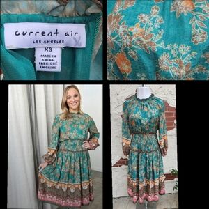 XS women CURRENT AIR smocked waist long sleeve dress